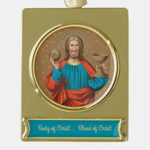 Adorno Con Rótulo Dorado Jesús sosteniendo la Eucaristía (SNV 050)