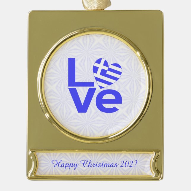 Adorno Con Rótulo Dorado La bandera del corazón del amor azul de Grecia es  (Anverso)