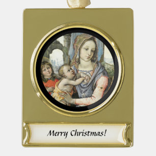 Adorno Con Rótulo Dorado Madonna Christ Child Saint Joseph y Angel