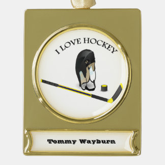 Adorno Con Rótulo Dorado Me encanta el diseño personalizado de hockey con p