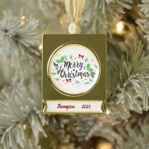 Adorno Con Rótulo Dorado Navidad Alegre Festiva  