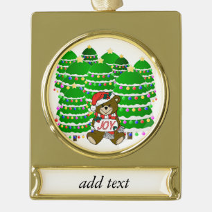 Adorno Con Rótulo Dorado Navidades con Rótulo JOY y árboles de Navidad