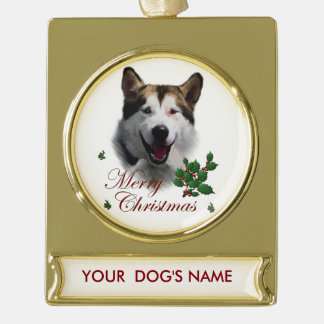 Adorno Con Rótulo Dorado Navidades de Malamute de Alaska personalizados