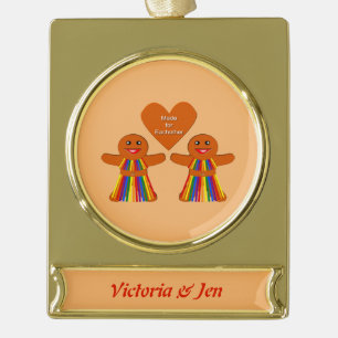 Adorno Con Rótulo Dorado Navidades lesbianas Gingerbread Damas Personalizad