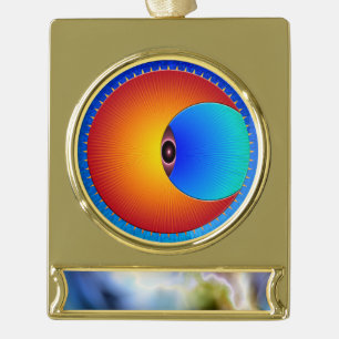 Adorno Con Rótulo Dorado Ojo Del Sol Ornamento Metalizado