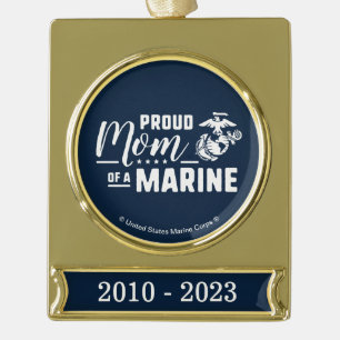Adorno Con Rótulo Dorado Orgullosa madre de un marine - Blanco
