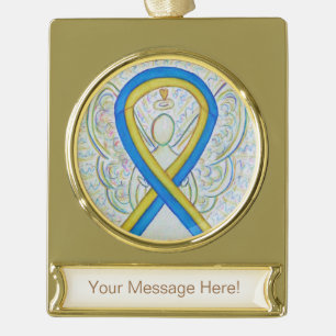 Adorno Con Rótulo Dorado Ornamento de ángel de la cinta azul y amarillo par