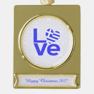 Adorno Con Rótulo Dorado Ornamento de la pancarta del griego Blue LOVE Gold