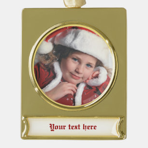 Adorno Con Rótulo Dorado Ornamento de Navidad con foto personalizada. DIY