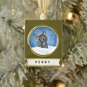 Adorno Con Rótulo Dorado Ornamento de Navidad de los renos de Labradoodle