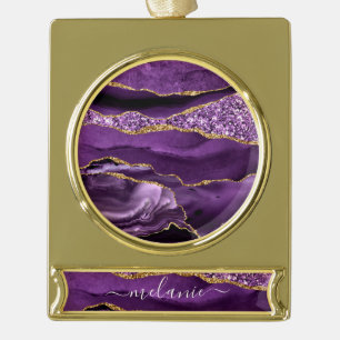 Adorno Con Rótulo Dorado Ornamento de Navidad Purple Gold con nombre person