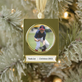 Adorno Con Rótulo Dorado Ornamento fotográfico personalizado de béisbol - T