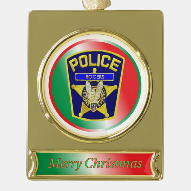 Adorno Con Rótulo Dorado Ornamento navideño del Personalizado de policía (Anverso)