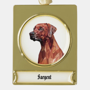 Adorno Con Rótulo Dorado Perro geométrico marrón