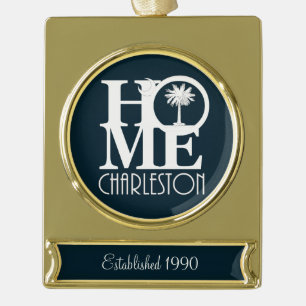 Adorno Con Rótulo Dorado PERSONALIZABLE HOME Charleston - año de creación