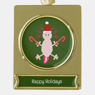 Adorno Con Rótulo Dorado Personalizado de Axolotl de Navidades Cute