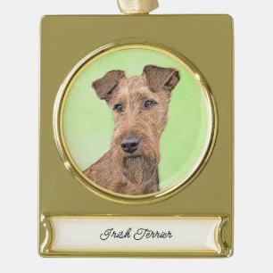 Adorno Con Rótulo Dorado Pintado Terrier Irlandés - Arte de Perro Original.