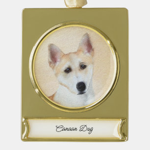 Adorno Con Rótulo Dorado Pintura canaense de perro - Arte original de perro