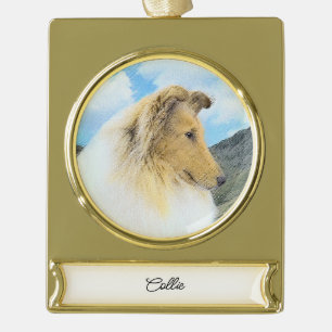 Adorno Con Rótulo Dorado Pintura de Collie in Mountains (Rough) - Gol de ar