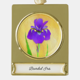 Adorno Con Rótulo Dorado Pintura de iris morado - Arte de flores original