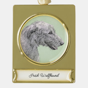 Adorno Con Rótulo Dorado Pintura de lobo irlandesa - Arte de perro original