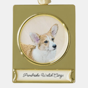 Adorno Con Rótulo Dorado Pintura de Pembroke Welsh Corgi - Arte de Perro Or