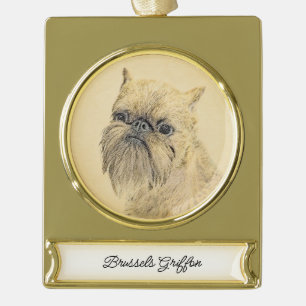Adorno Con Rótulo Dorado Pintura en Brujas Griffon Rough - Arte Perro Origi