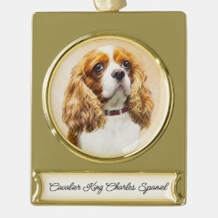 Adorno Con Rótulo Dorado Pintura original de Cavalier King Charles Spaniel