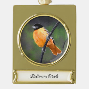 Adorno Con Rótulo Dorado Pintura Oriole - Arte original de aves