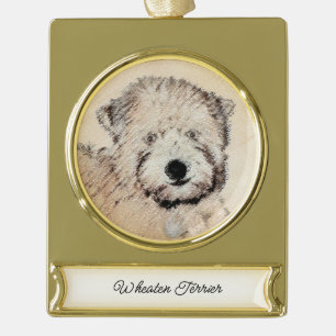 Adorno Con Rótulo Dorado Pintura Terrier de Ruedas Recubiertas Blancas Arte