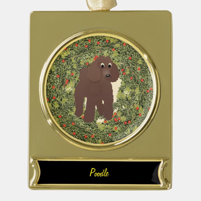 Adorno Con Rótulo Dorado Poodle Wreath (Anverso)