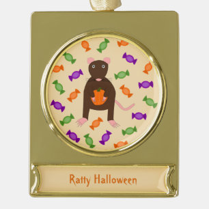 Adorno Con Rótulo Dorado Rata de Halloween y Personalizado de calabaza