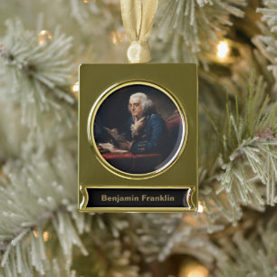 Adorno Con Rótulo Dorado Retrato de pulgar, Benjamin Franklin Padre fundado