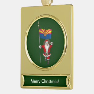 Adorno Con Rótulo Dorado Santa Festividad Con El Diseño De Arizona