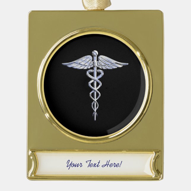 Adorno Con Rótulo Dorado Símbolo médico cromado como Caduceus (Anverso)