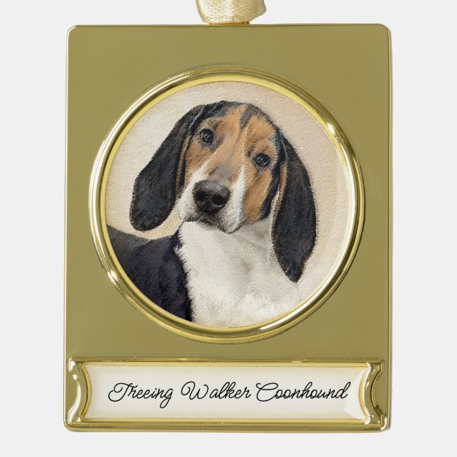 Adorno Con Rótulo Dorado Treeing Walker Coonhound Painting - Original Art G (Anverso)