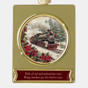 Adorno Con Rótulo Dorado Tren de Vapor en Pinos Nevados – Navidad Clásica