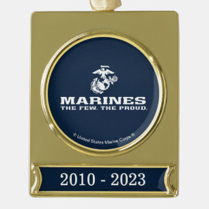 Adorno Con Rótulo Dorado USMC Los Pocos El Orgulloso Logo Apilado - Blanco