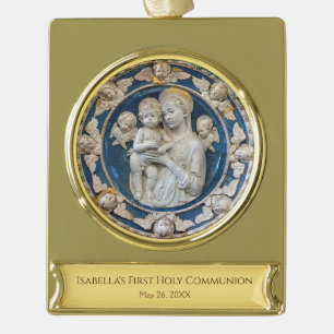 Adorno Con Rótulo Dorado Virgen María con ángeles Primera Comunión católica