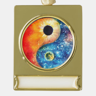 Adorno Con Rótulo Dorado Yin-Yang