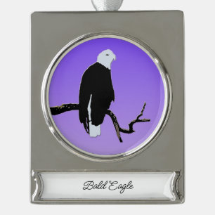 Adorno Con Rótulo Plateado Águila calva al atardecer - Original Arte de Vida 