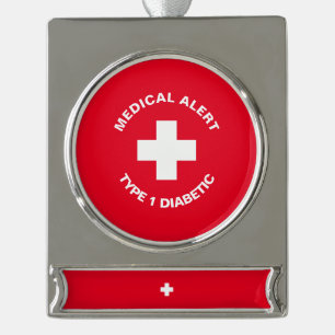 Adorno Con Rótulo Plateado Alerta médica personalizada Rojo diabético