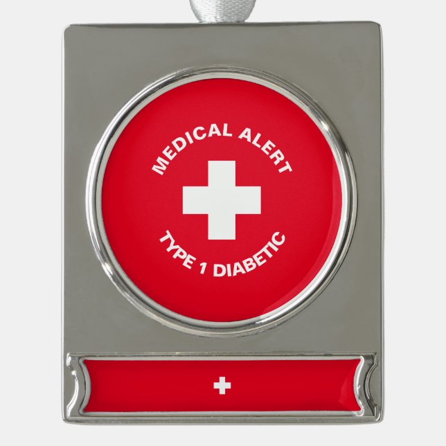 Adorno Con Rótulo Plateado Alerta médica personalizada Rojo diabético (Anverso)