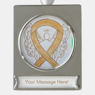 Adorno Con Rótulo Plateado Amber Awareness Ribbon Angel Art Personalizado Orn