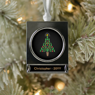 Adorno Con Rótulo Plateado Árbol de Navidad de ajedrez Piece