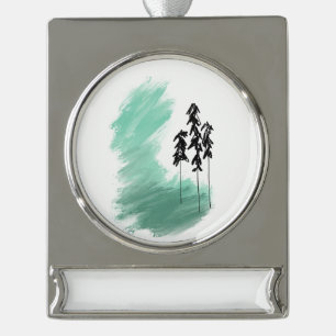 Adorno Con Rótulo Plateado arte de árbol verde escandinavo simple moderno men