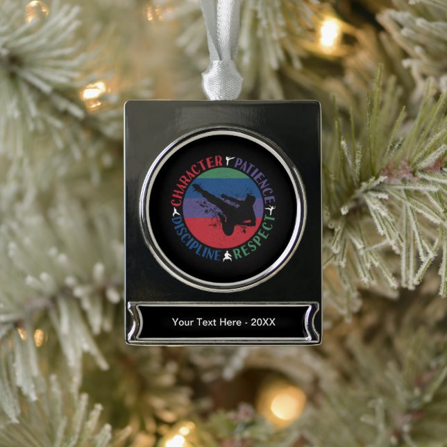 Adorno Con Rótulo Plateado Artes marciales - Valores básicos de karate (Árbol)