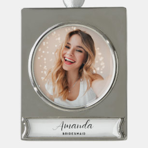 Adorno Con Rótulo Plateado Bachelorette Bridesmaid con escritura Minimalista 