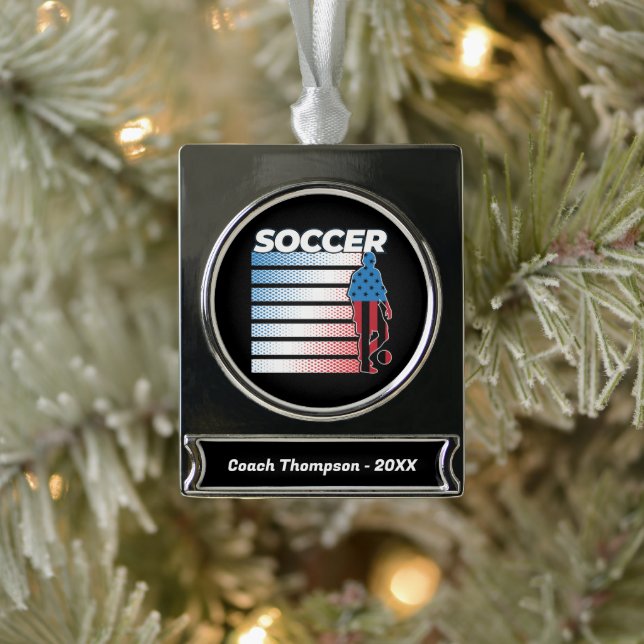 Adorno Con Rótulo Plateado Bandera de los Estados Unidos patriótica del fútbo (Árbol)