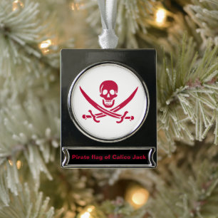 Adorno Con Rótulo Plateado Bandera pirata de Crimson Skull & Swords Jack en C
